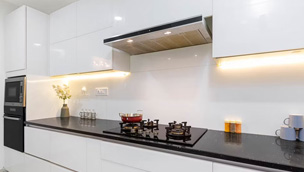 Back Painted Glass Modular Kitchen