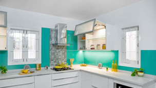 Back Painted Glass Modular Kitchen Manufacturer